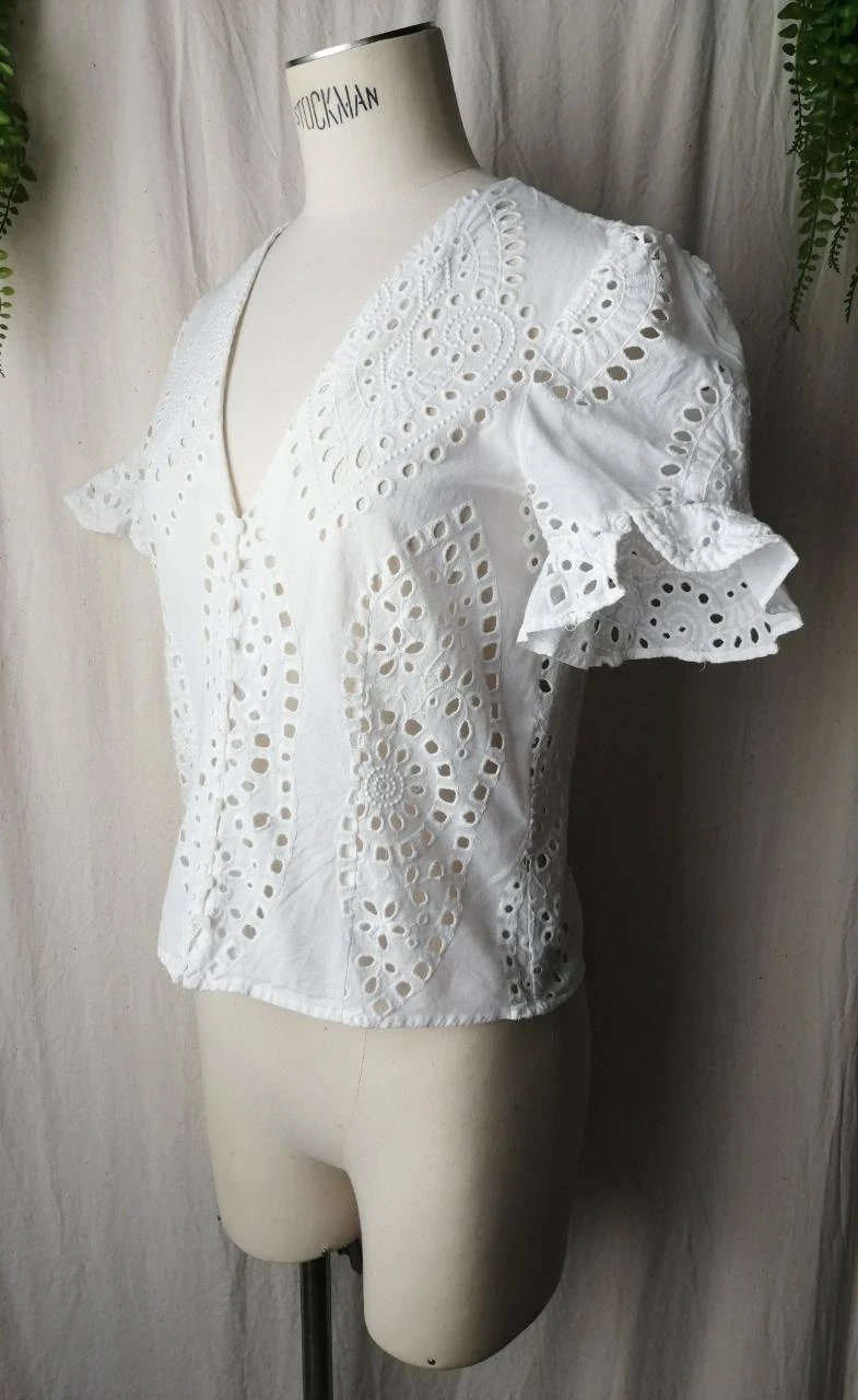 White romantic eyelet embroidery blouse "Zara" – photo 2